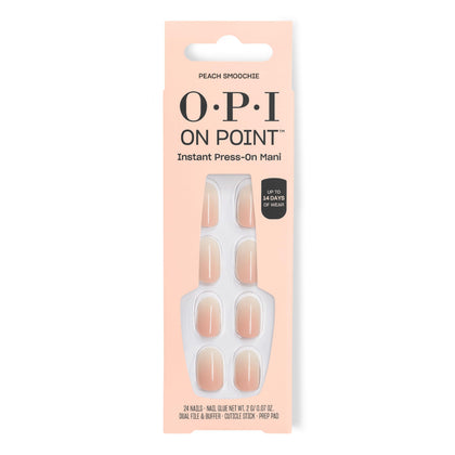 OPI On Point Peach Smoochie press on nails front view