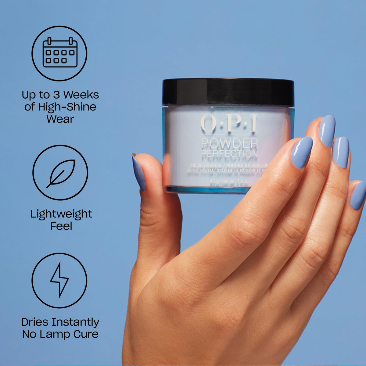 OPI Powder Perfection Top Coat packaging showing dimensions