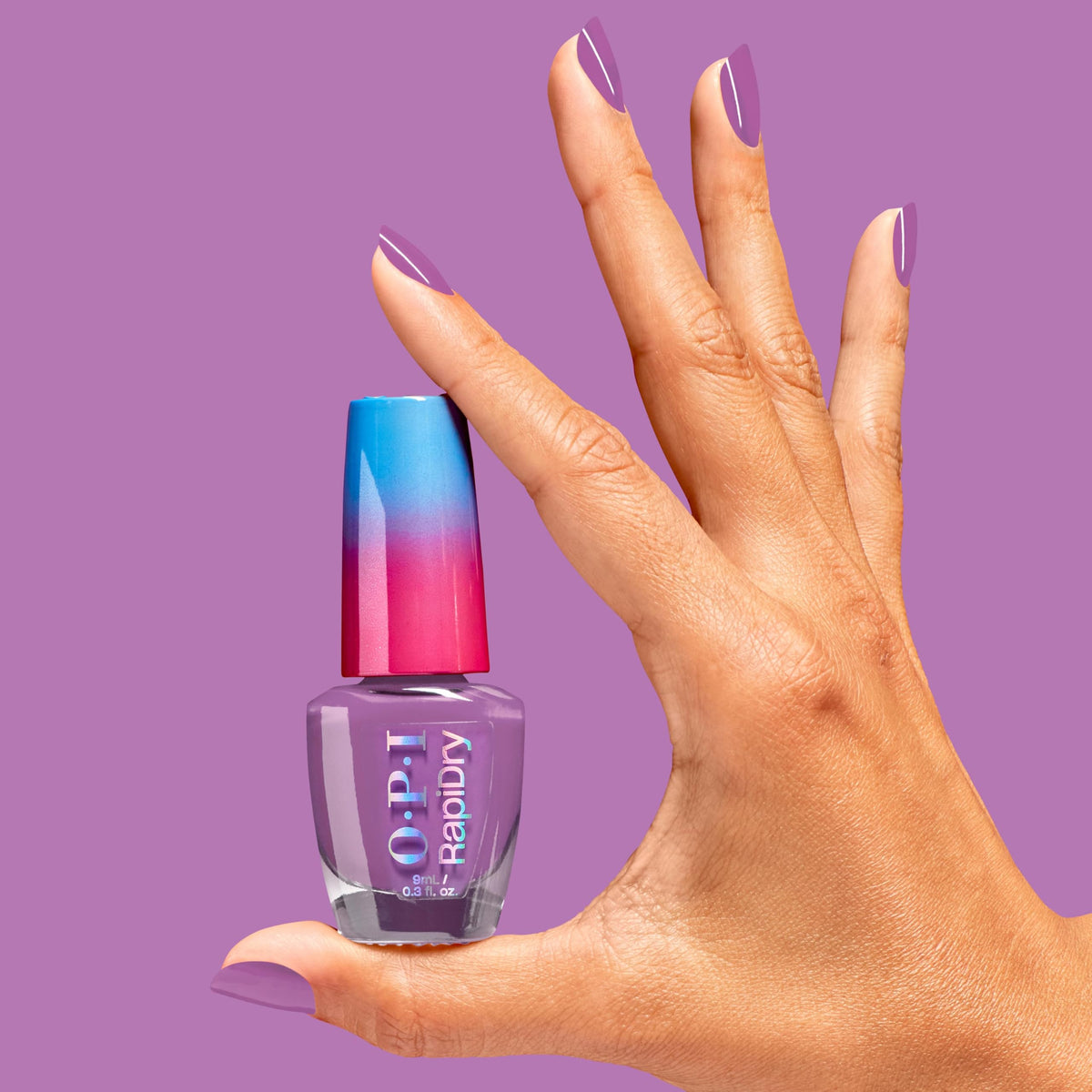 OPI RapiDry Bright Back at It Dark Purple Nail Polish application on nails