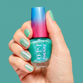 OPI RapiDry Quick Dry Nail Polish Soft Blue Shimmer application on nails
