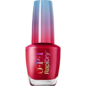 OPI RapiDry Ring the Alarm bright red shimmer nail polish bottle front view
