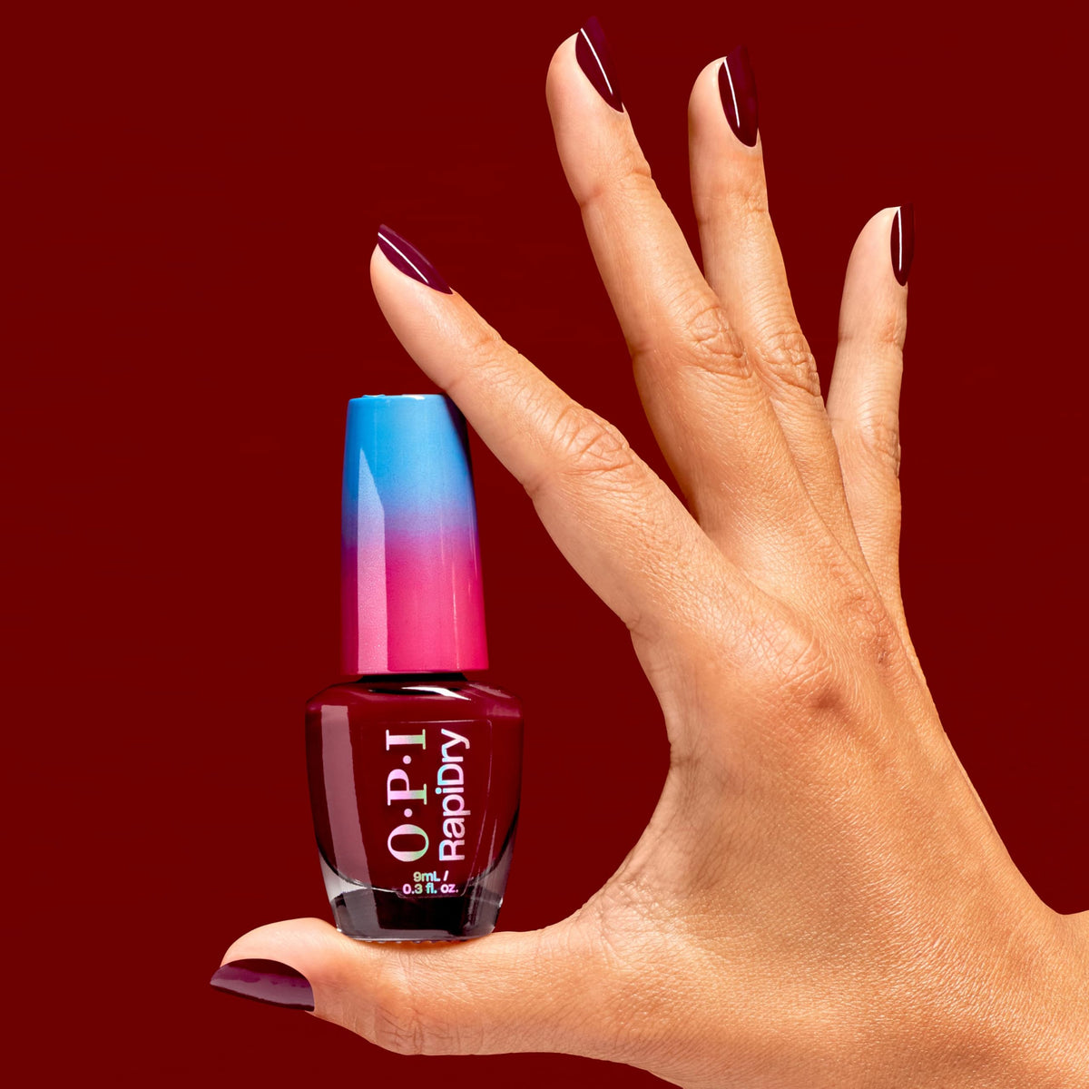 OPI RapiDry Skip a Beet nail polish bottle side view