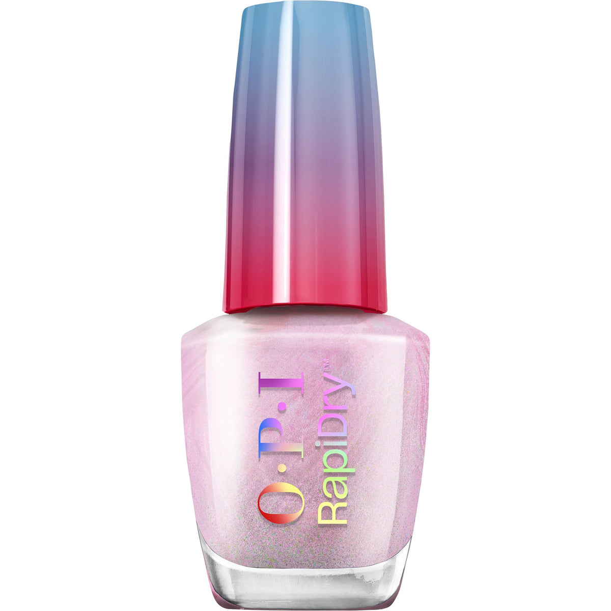 OPI RapiDry Speed Date Me nail polish front view with soft pink shimmer