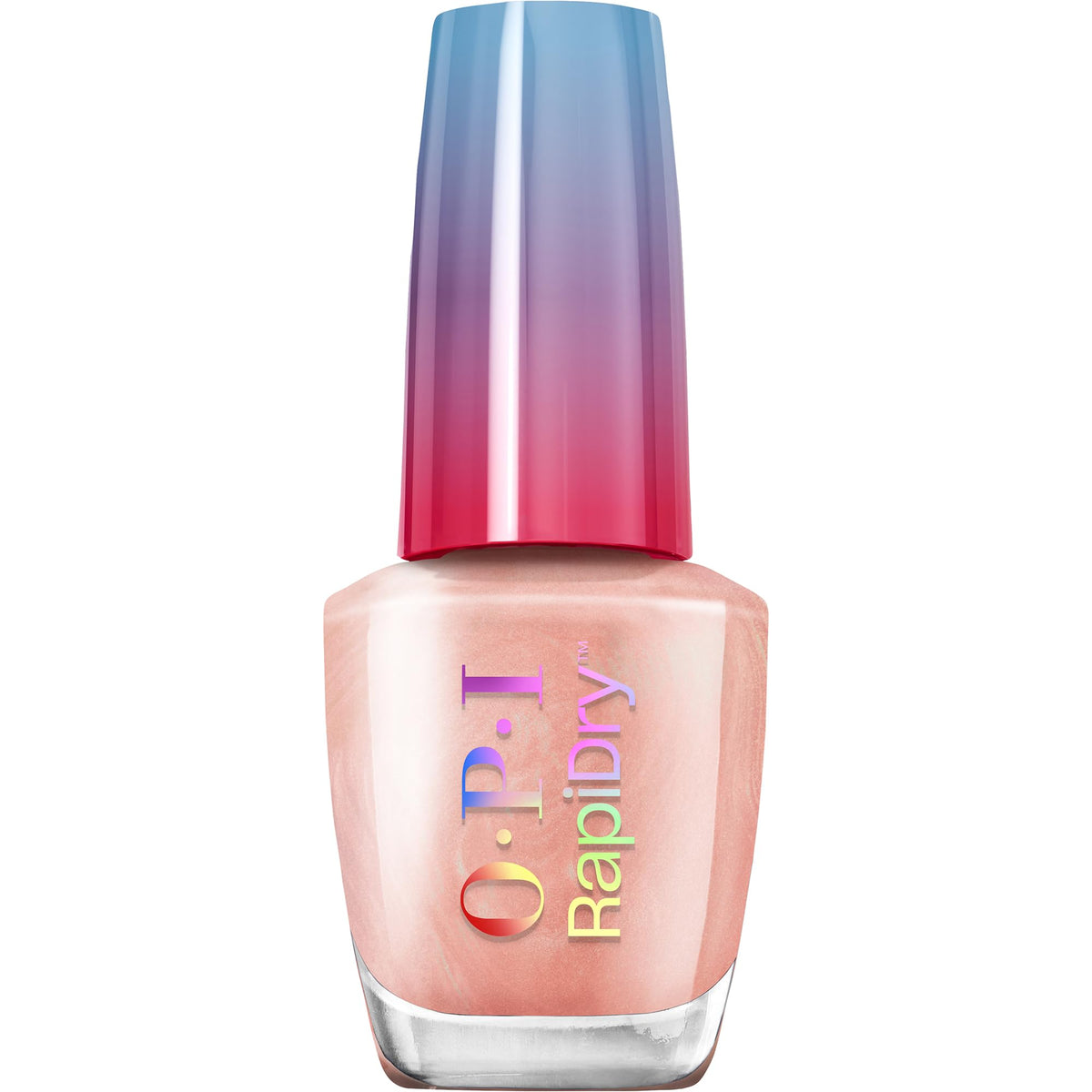 OPI RapiDry Stun n’ Done nail polish front view with soft peach shimmer