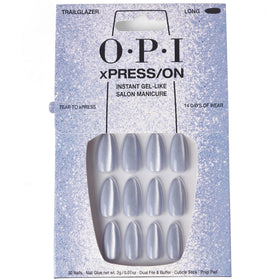 OPI xPRESS/ON Trailglazer Velvet Blue Long Almond Press On Nails front view