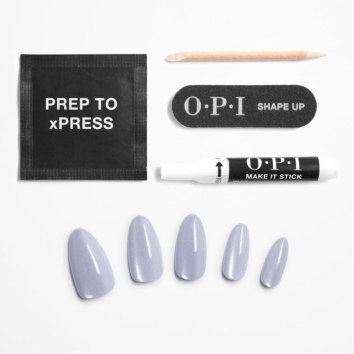 OPI xPRESS/ON Trailglazer Velvet Blue Long Almond Press On Nails in various sizes