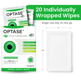 Optase Eyelid Cleansing Wipes 20 Count back view showing ingredients
