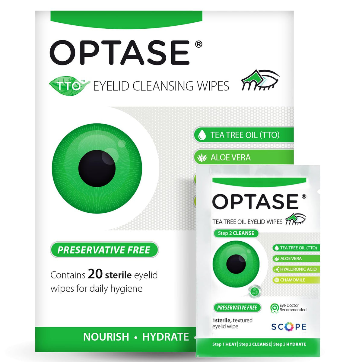 Optase Eyelid Cleansing Wipes 20 Count packaging front view
