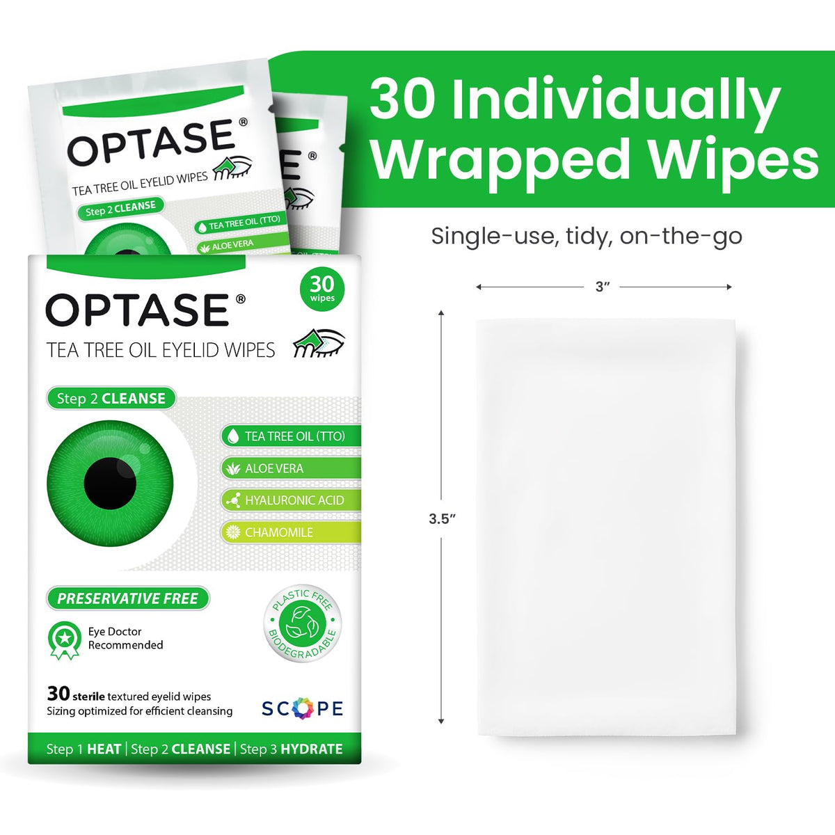 Optase Eyelid Cleansing Wipes back view with usage instructions