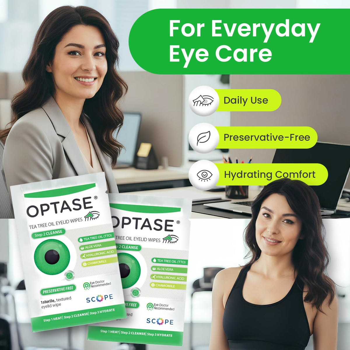 Optase Eyelid Cleansing Wipes on a bathroom counter