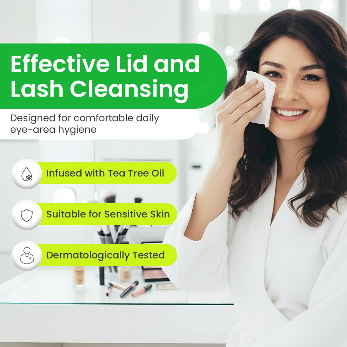 Optase Eyelid Cleansing Wipes with tea tree oil detail