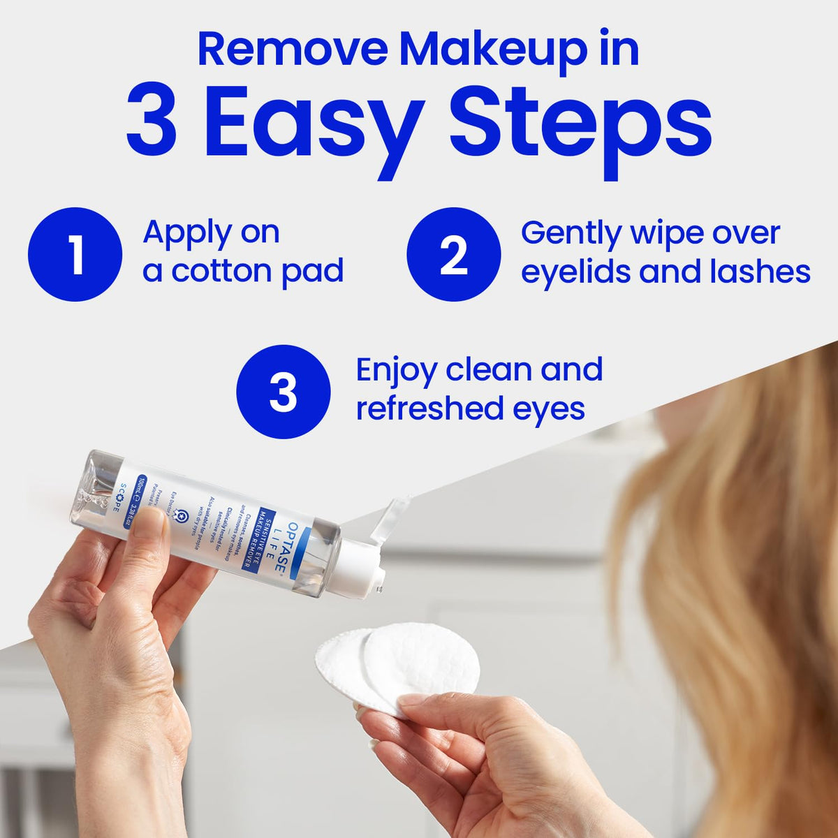 Optase Life Sensitive Eye Makeup Remover 100 ml on a vanity