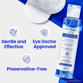 Optase Life Sensitive Eye Makeup Remover 100 ml with cotton pad