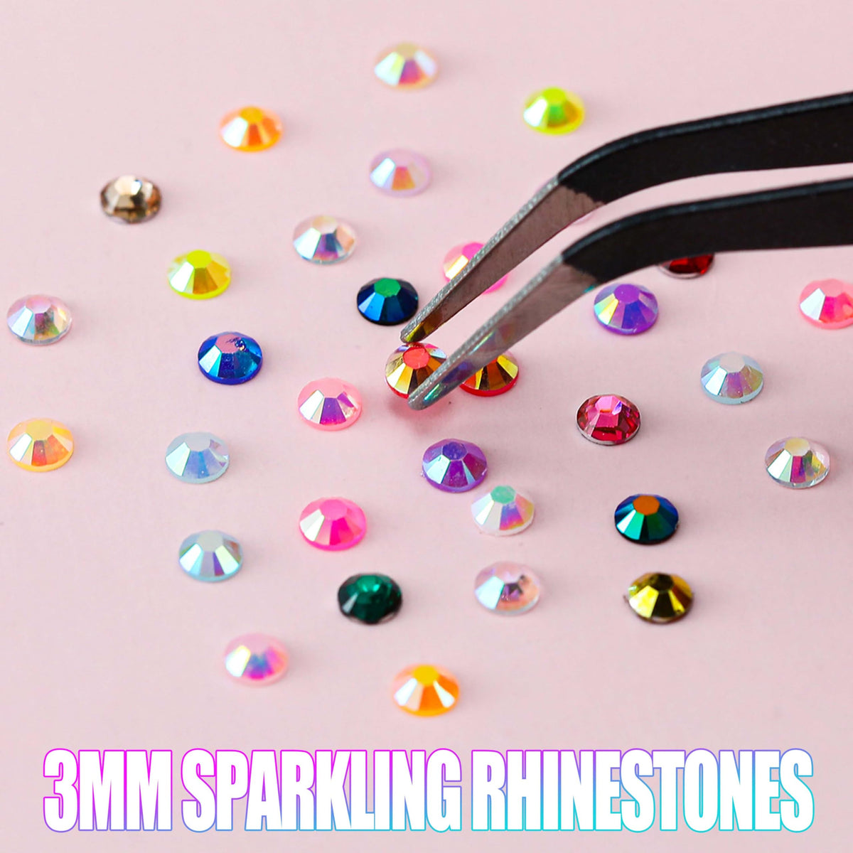 Organized storage of rhinestones in a clear box