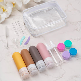Organized travel toiletry bag showing all included items
