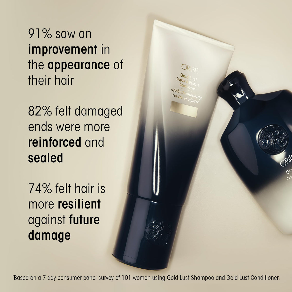 ORIBE Gold Lust Conditioner with ingredients displayed