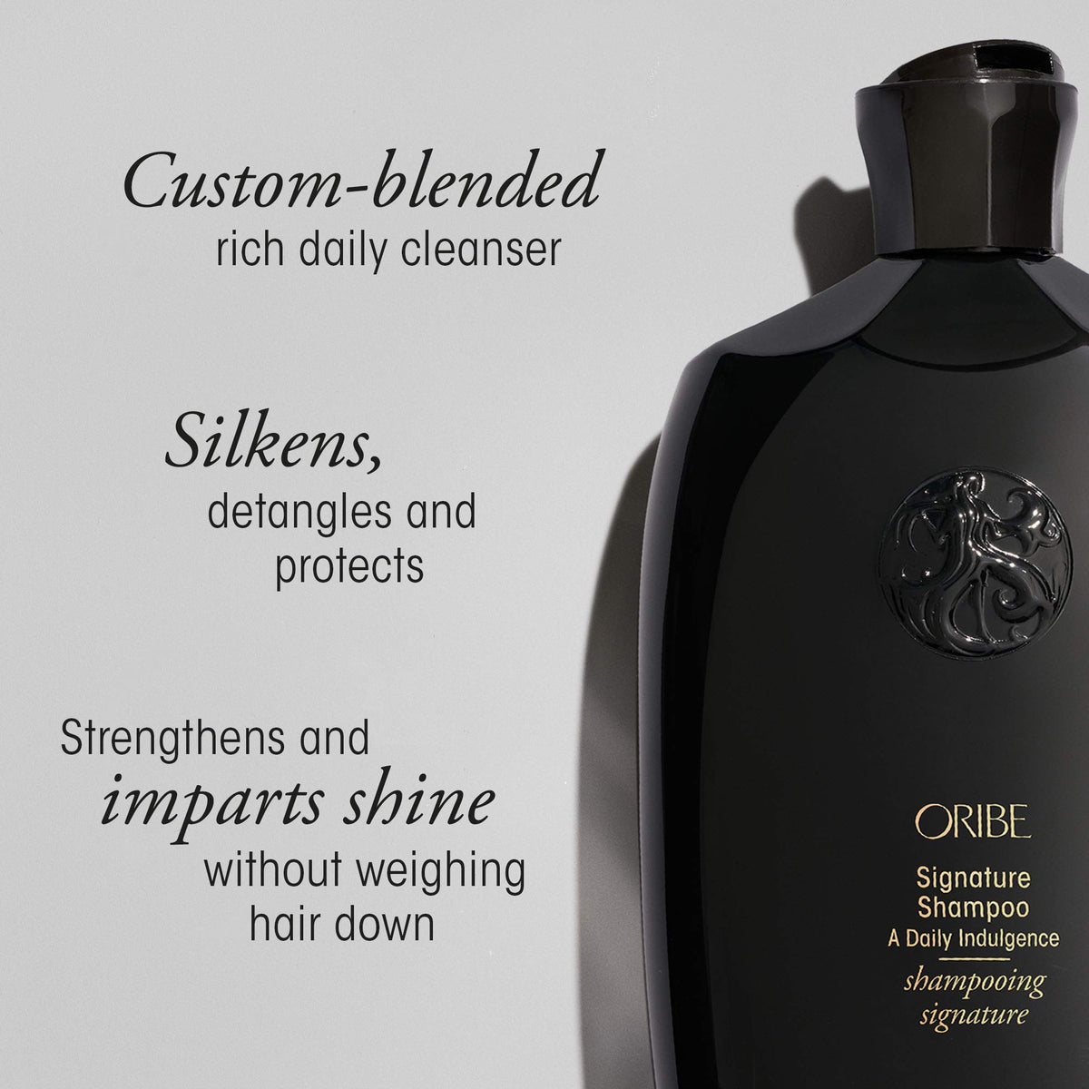 ORIBE Signature Shampoo 8.5oz in a bathroom setting