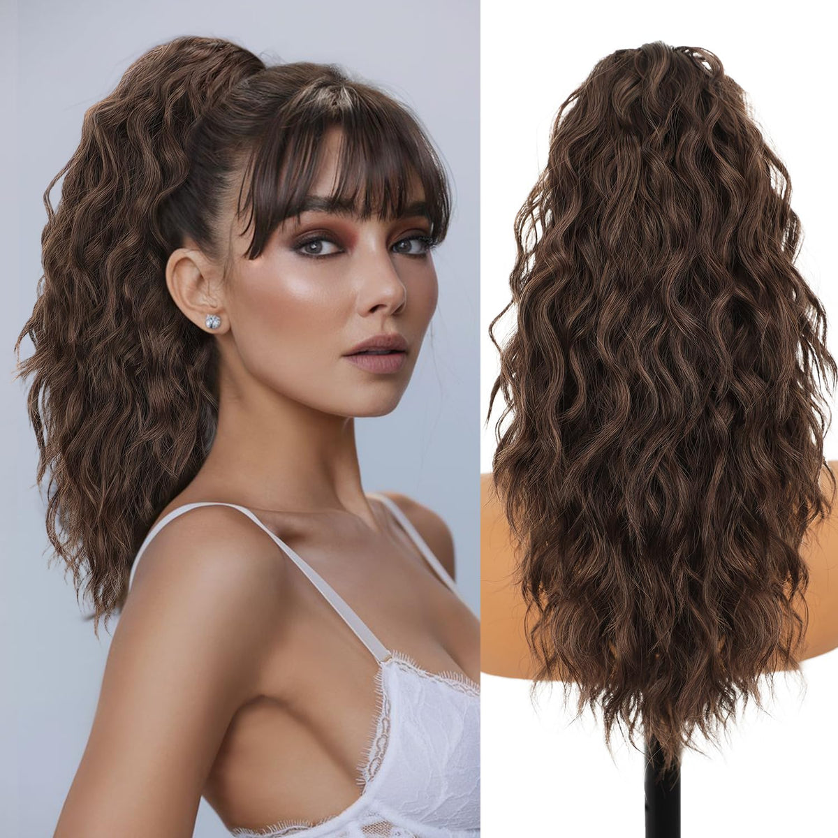 ORSUNCER 18 Inch Curly Ponytail Extension front view
