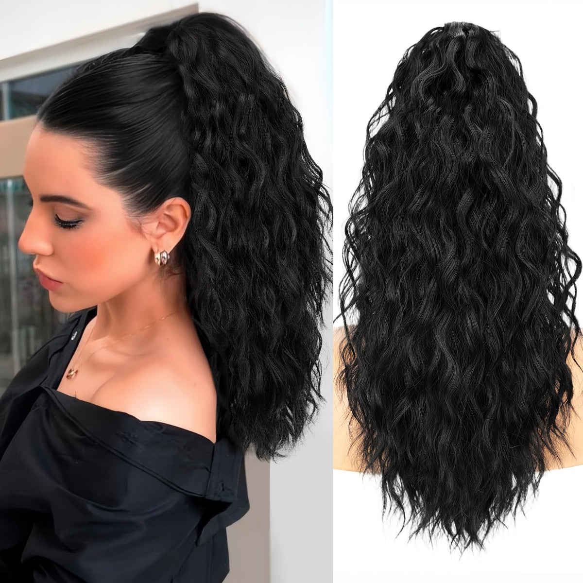 ORSUNCER 18-inch curly ponytail extension front view