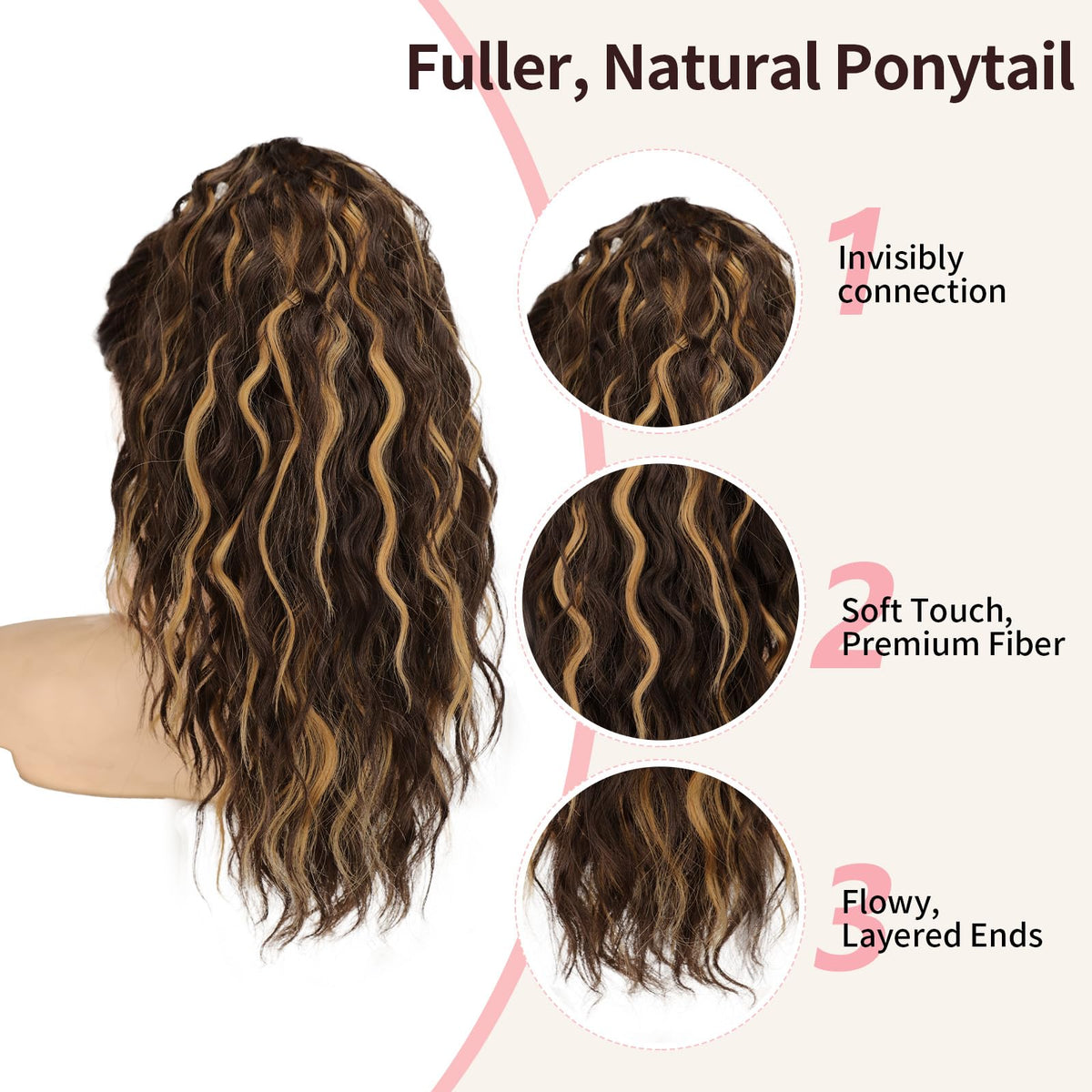 ORSUNCER 18-inch ponytail extension clip-in mechanism