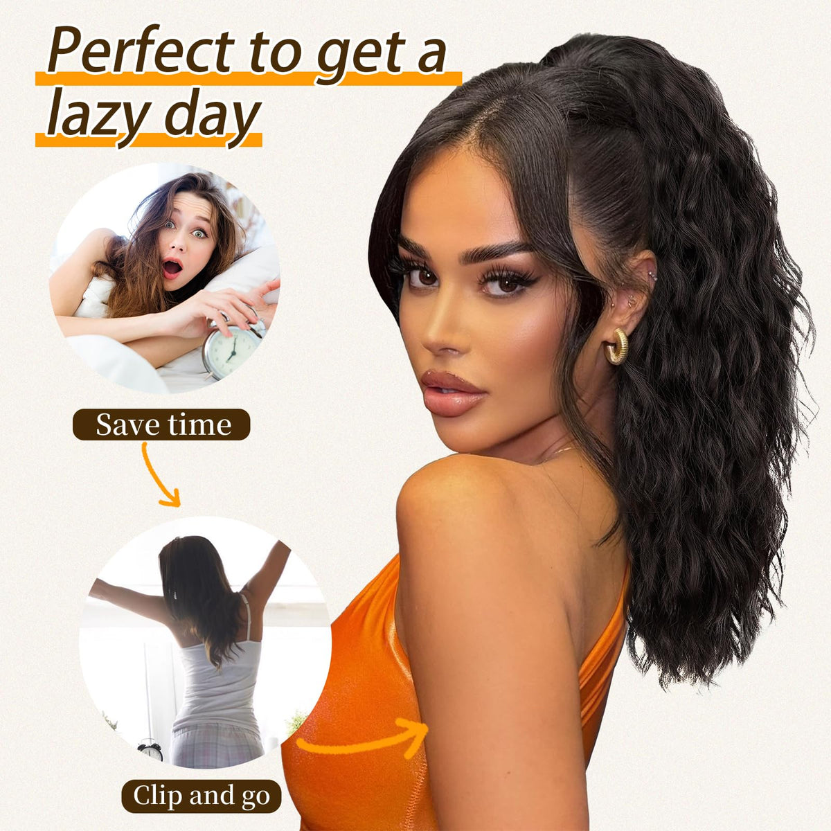 ORSUNCER 18" Wavy Ponytail Extension back view