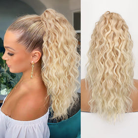 ORSUNCER 18" Wavy Ponytail Extension in light blonde, front view