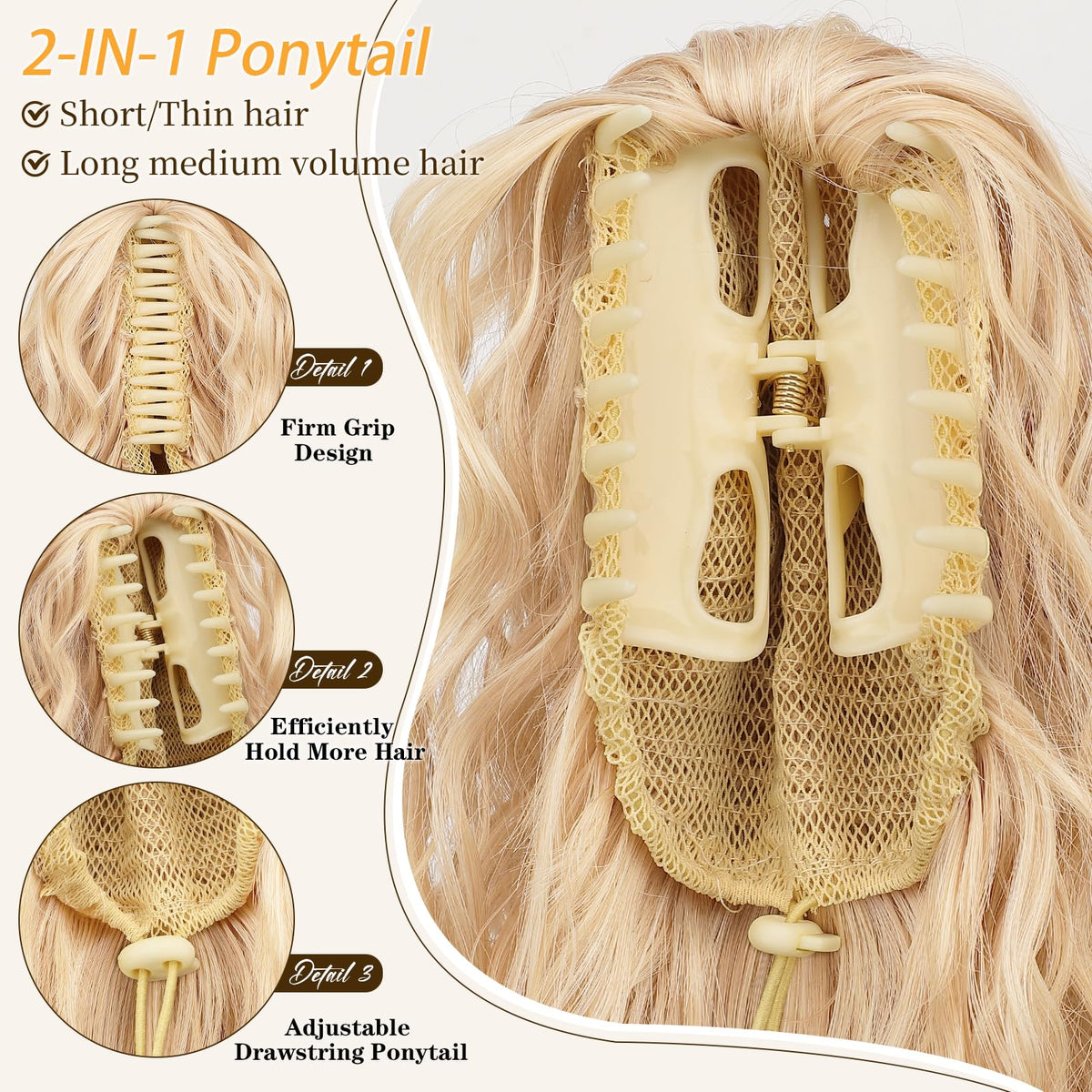 ORSUNCER 18" Wavy Ponytail Extension styled on a model