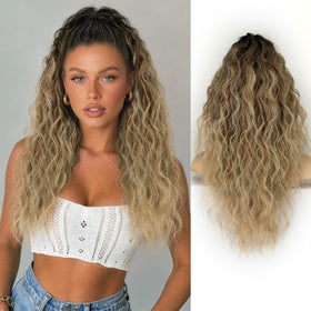 ORSUNCER 22-inch curly ponytail extension in black root with blonde ombre