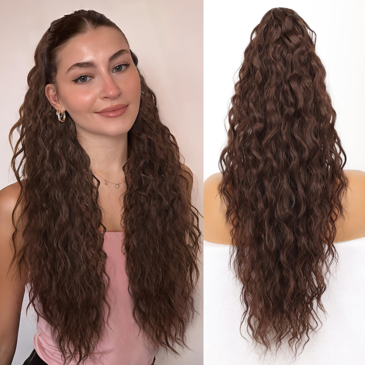 ORSUNCER 26-inch curly ponytail extension front view