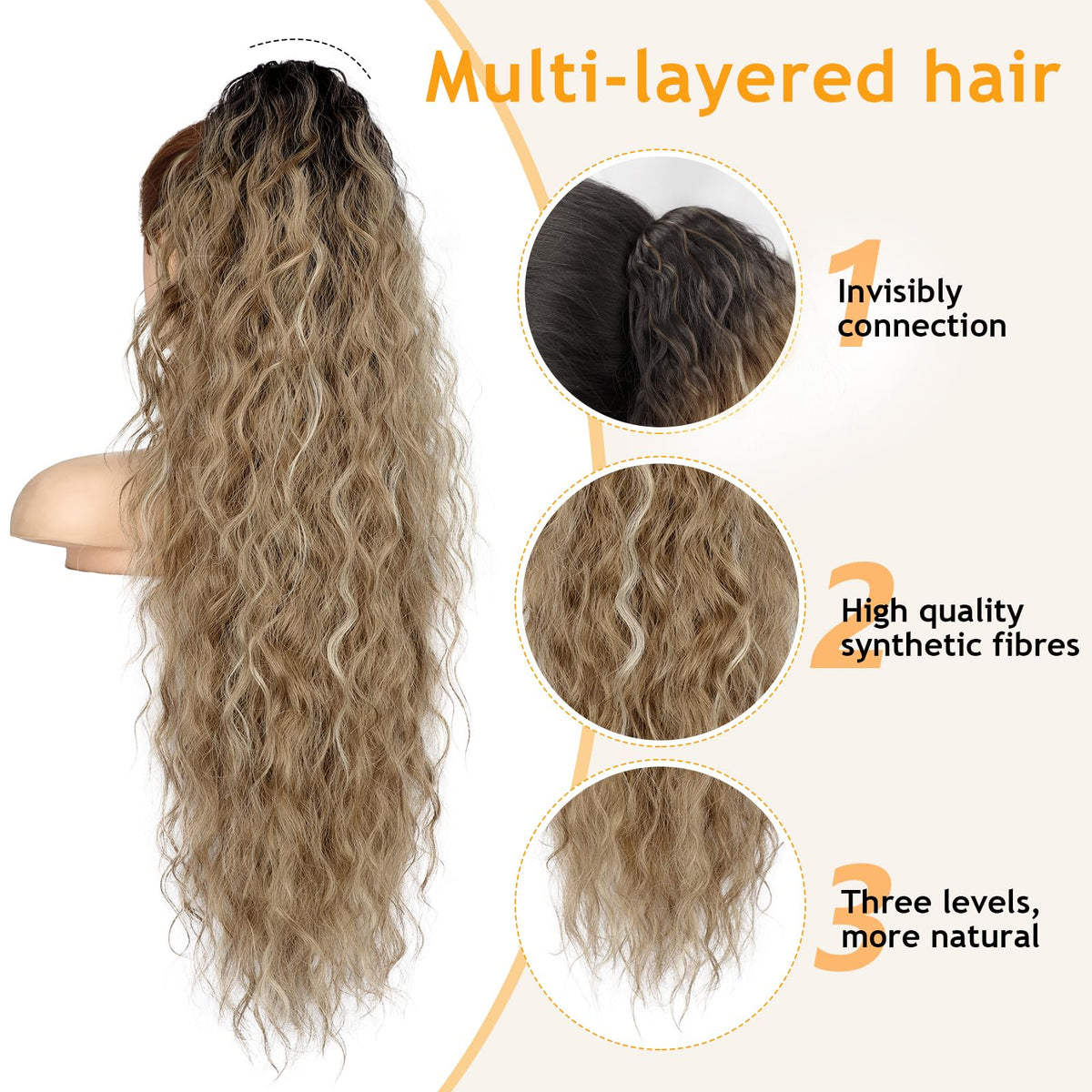 ORSUNCER 30" Curly Ponytail Extension claw clip detail
