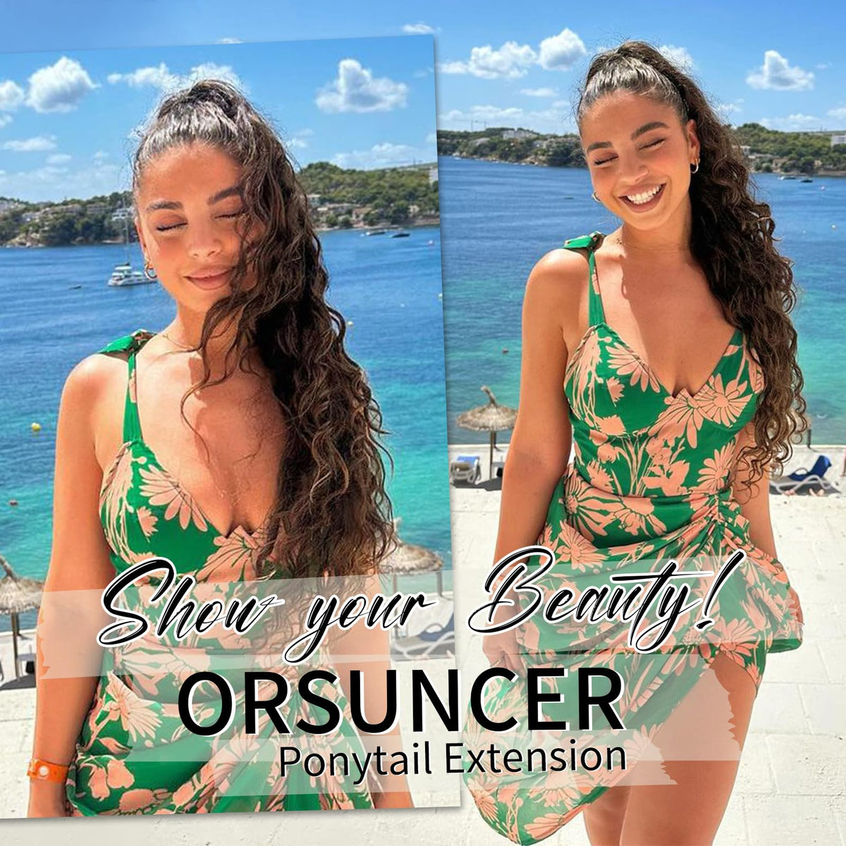 ORSUNCER 30" Curly Ponytail Extension close-up of claw clip