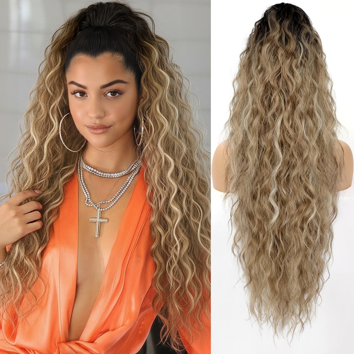 ORSUNCER 30" Curly Ponytail Extension front view