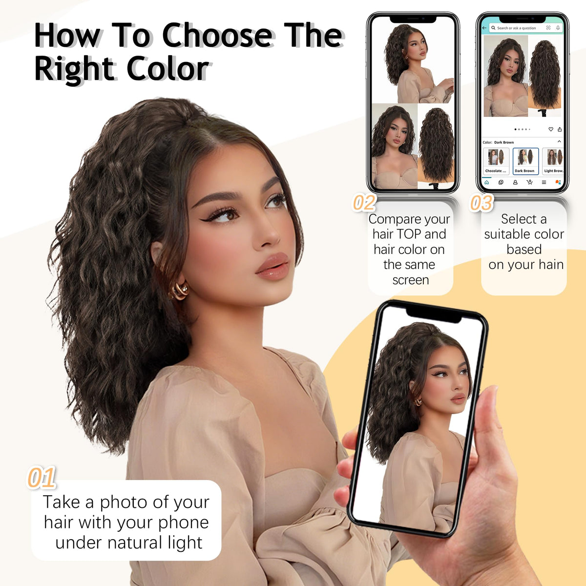 ORSUNCER 30" Curly Ponytail Extension in different lighting