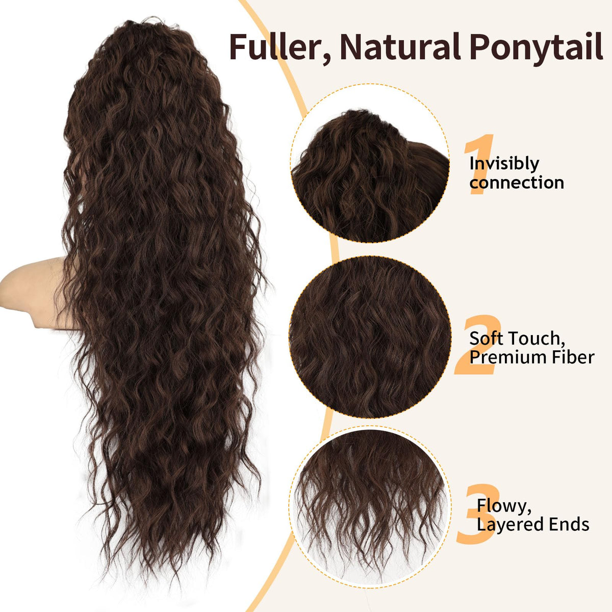 ORSUNCER 30" Curly Ponytail Extension side view