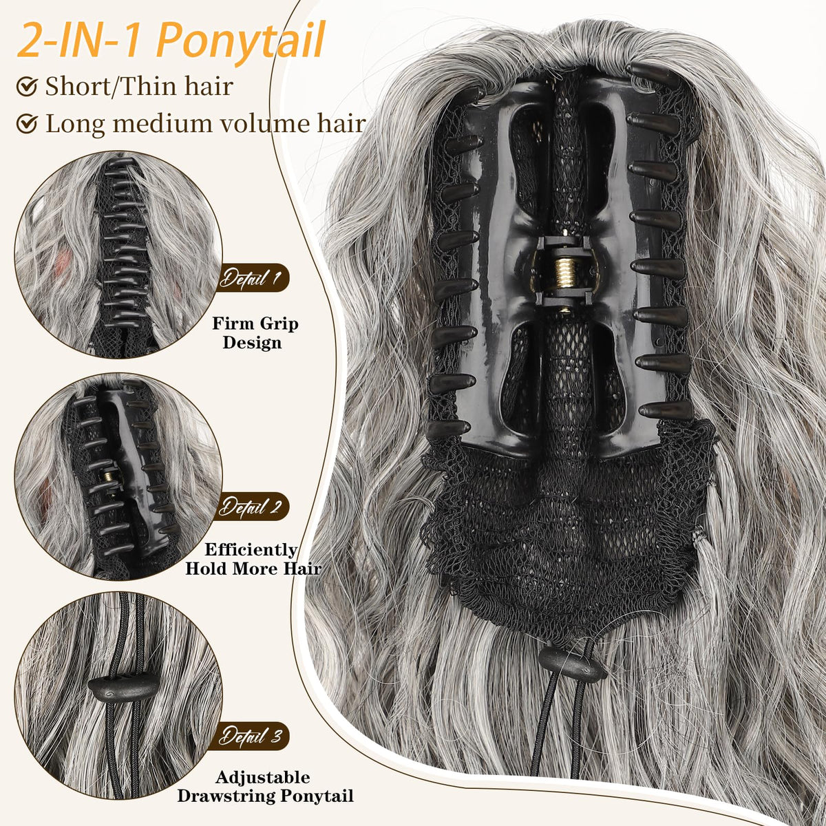 ORSUNCER 30" Curly Ponytail Extension side view