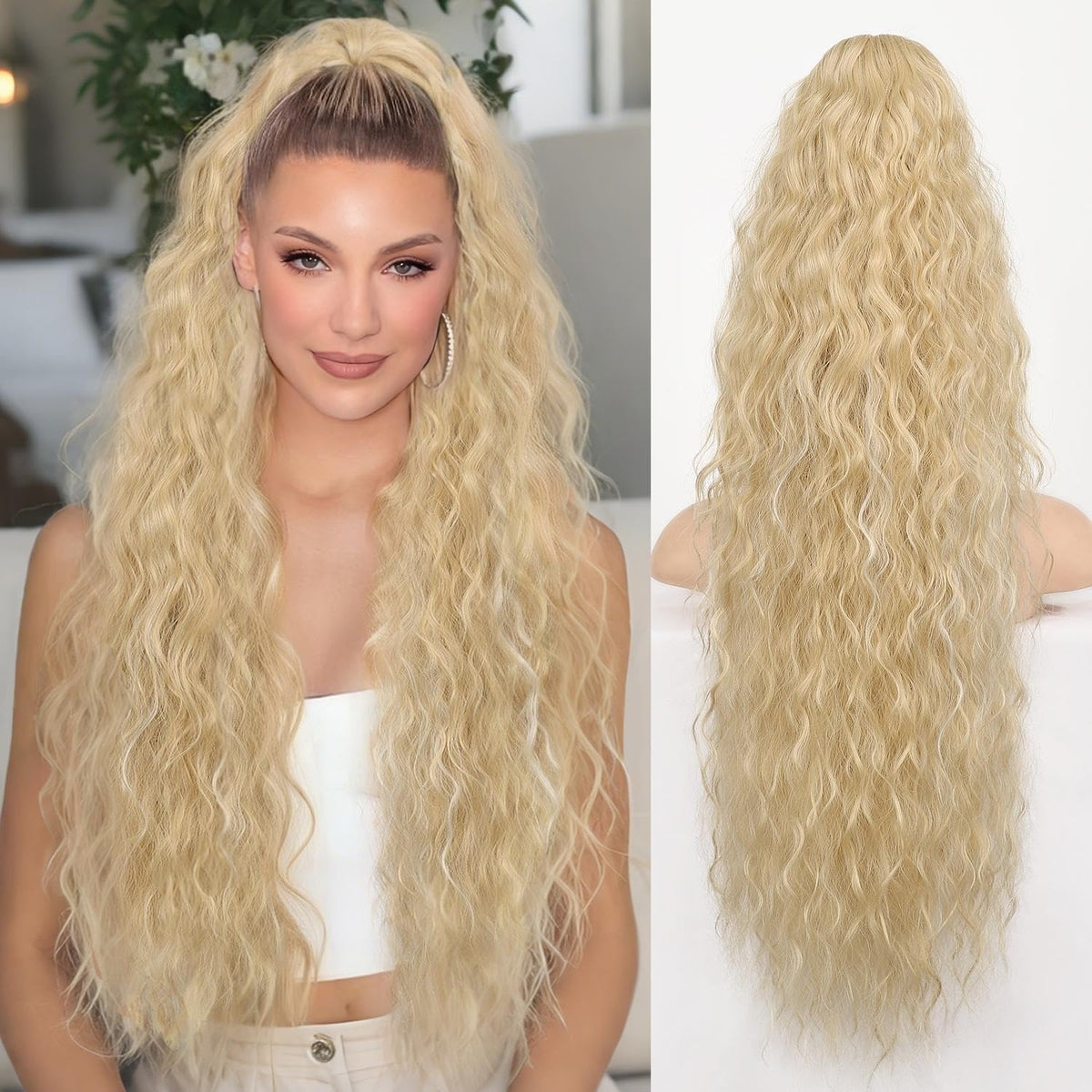 ORSUNCER 30-inch curly ponytail extension front view