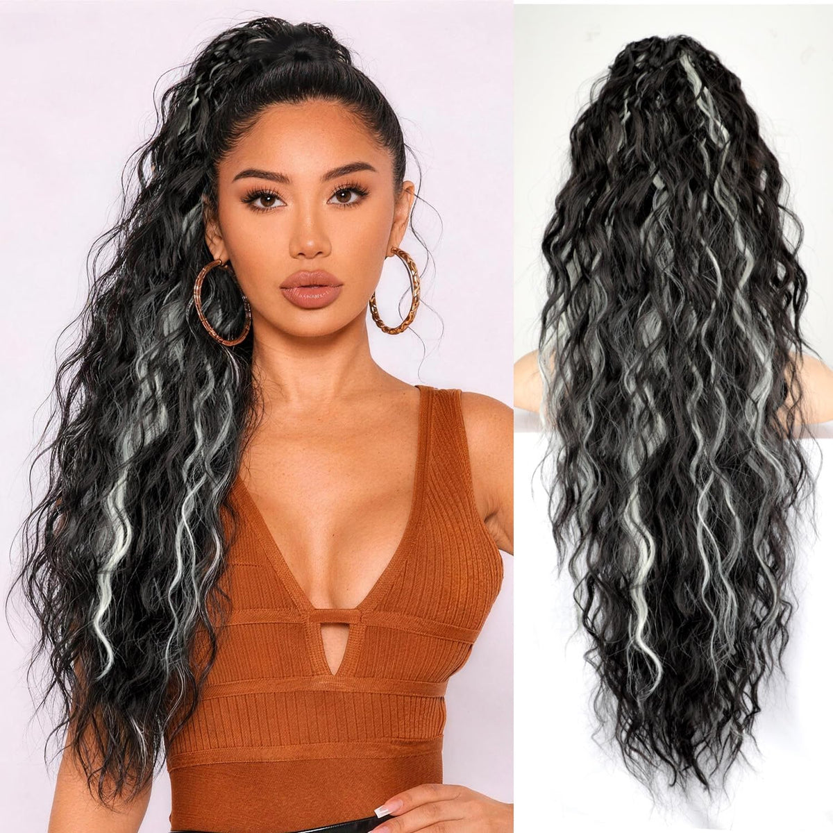 ORSUNCER 30-inch curly ponytail extension front view