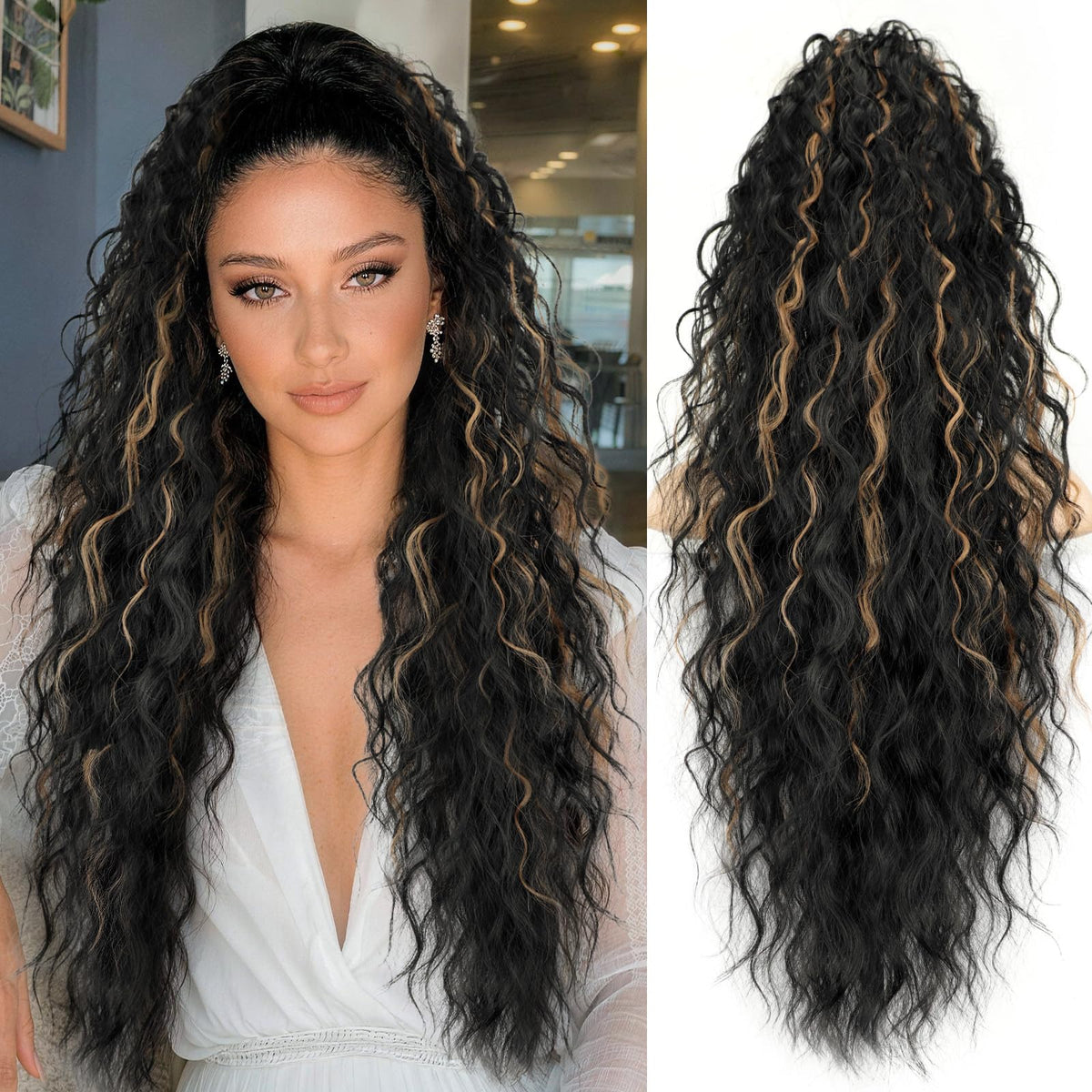 ORSUNCER 30-inch curly ponytail extension front view