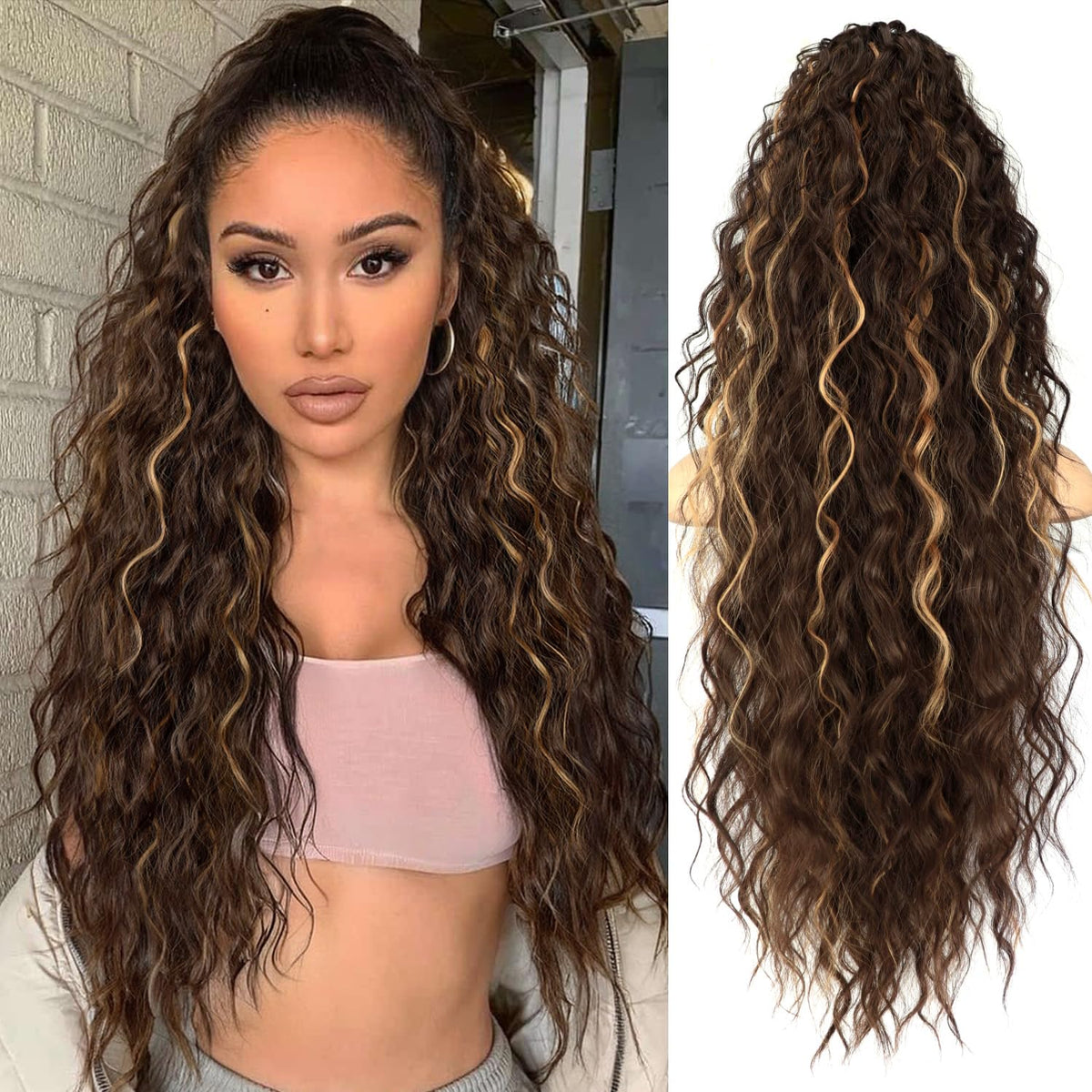 ORSUNCER 30-inch Curly Ponytail Extension in Chocolate Brown