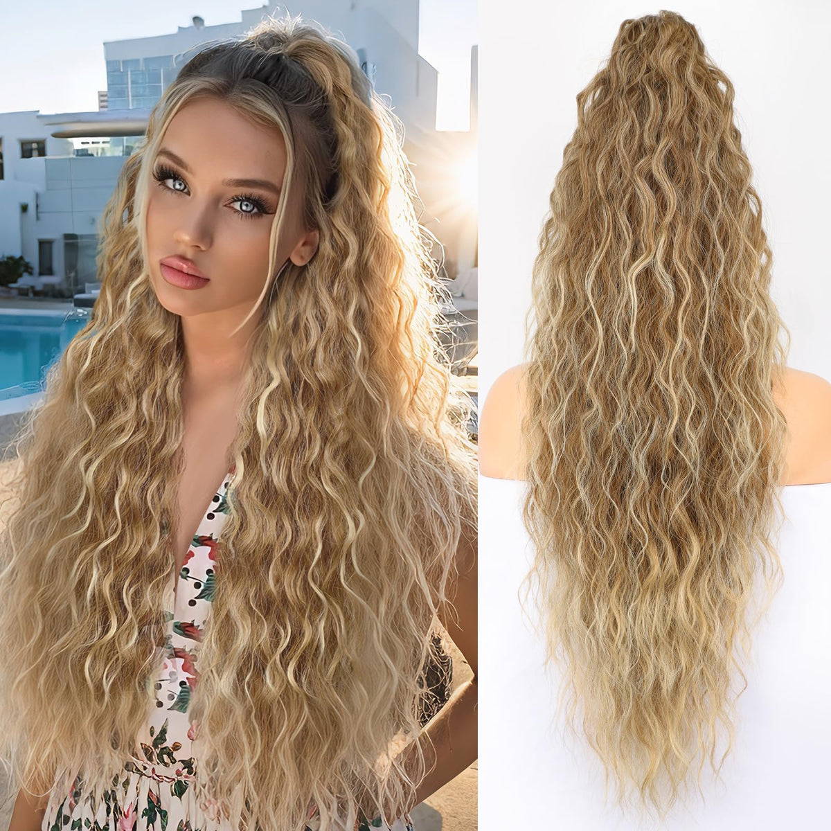 ORSUNCER 30-inch curly ponytail extension in ombre brown