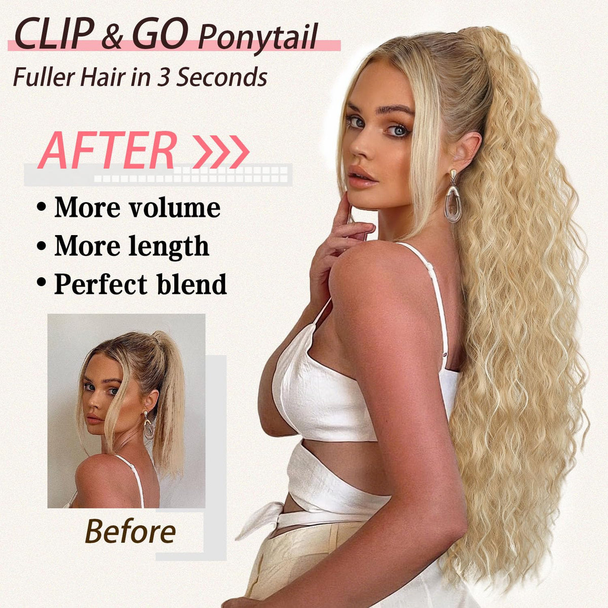 ORSUNCER 30-inch curly ponytail extension side view