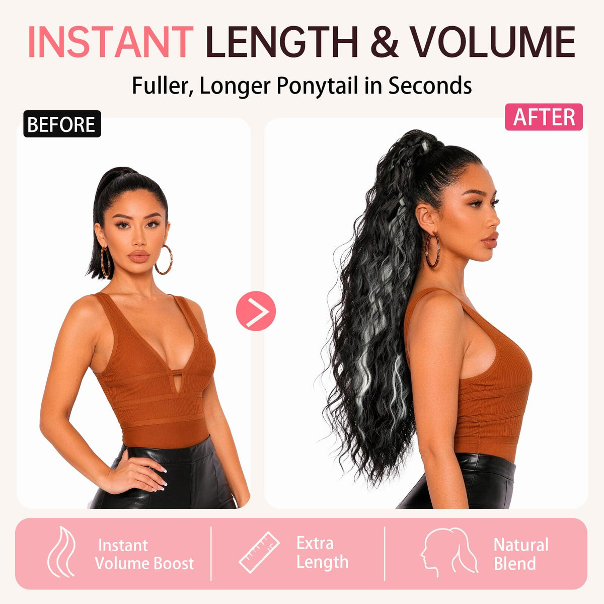 ORSUNCER 30-inch curly ponytail extension side view