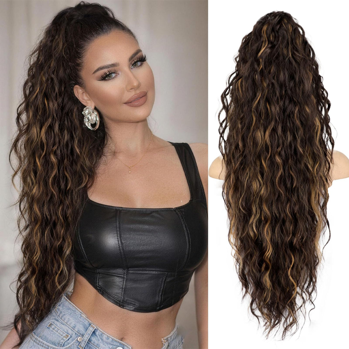 ORSUNCER 30-inch wavy ponytail extension front view