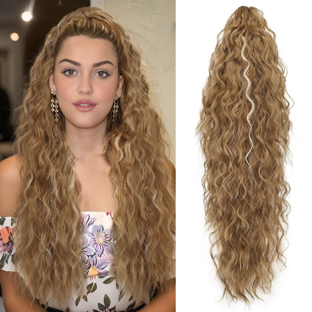 ORSUNCER 30-inch wavy ponytail extension front view