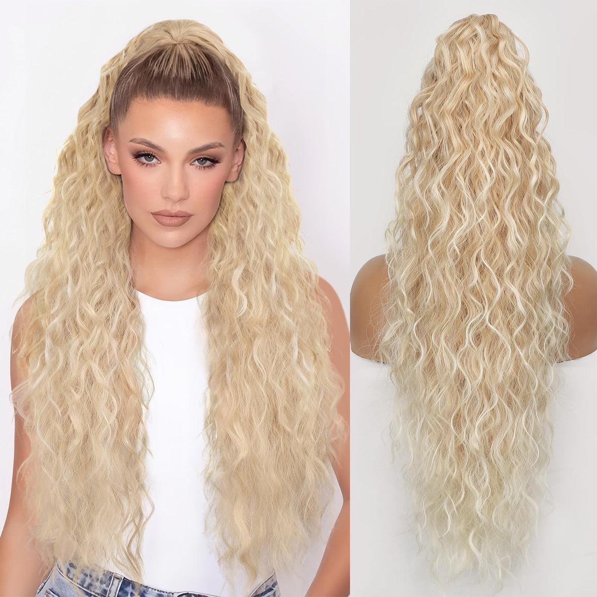 ORSUNCER 30-inch wavy ponytail extension in light blonde