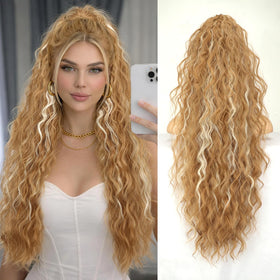 ORSUNCER 30-inch wavy ponytail extension in warm golden blonde