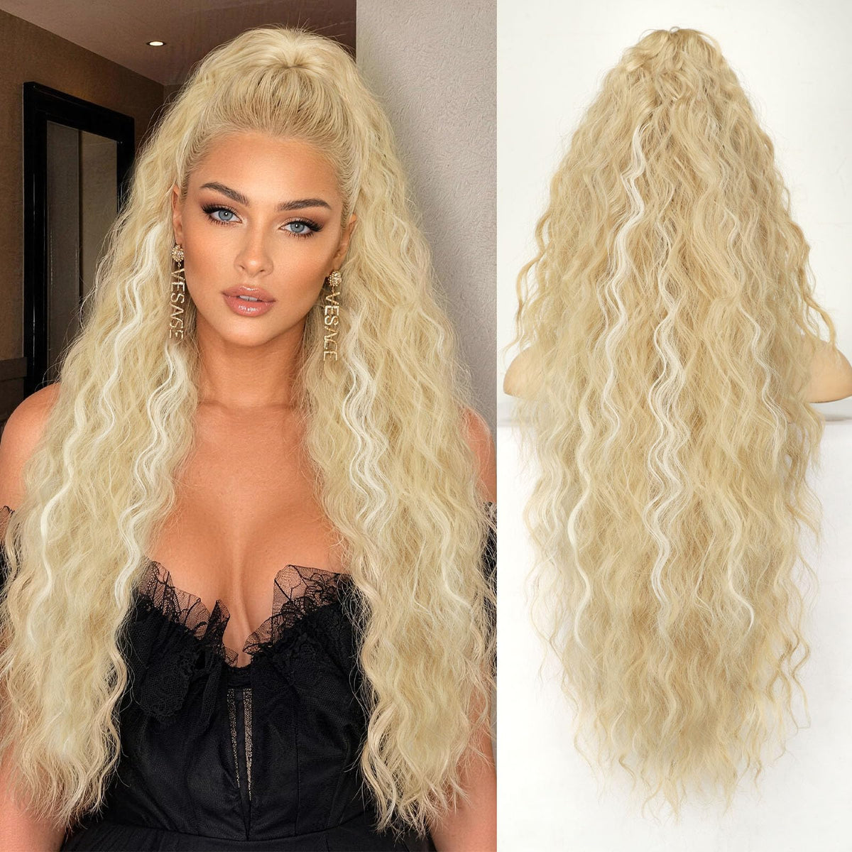 ORSUNCER 30inch Ponytail Extension in Champagne Blonde front view