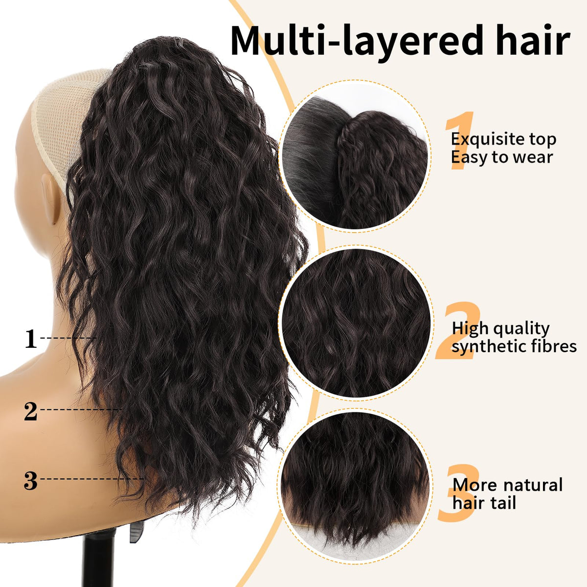 ORSUNCER curly ponytail extension showing claw clip