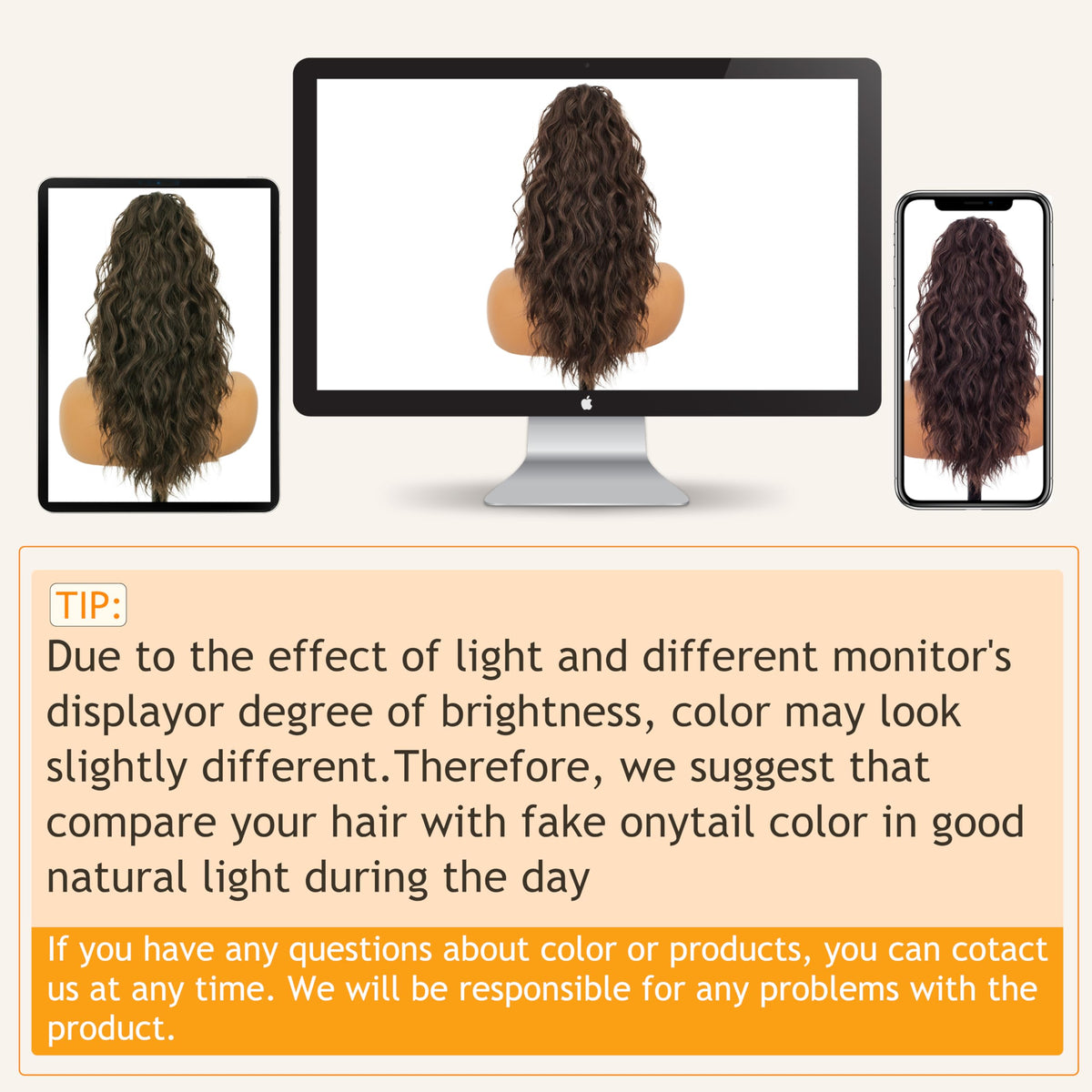 ORSUNCER Ponytail Extension back view highlighting curls