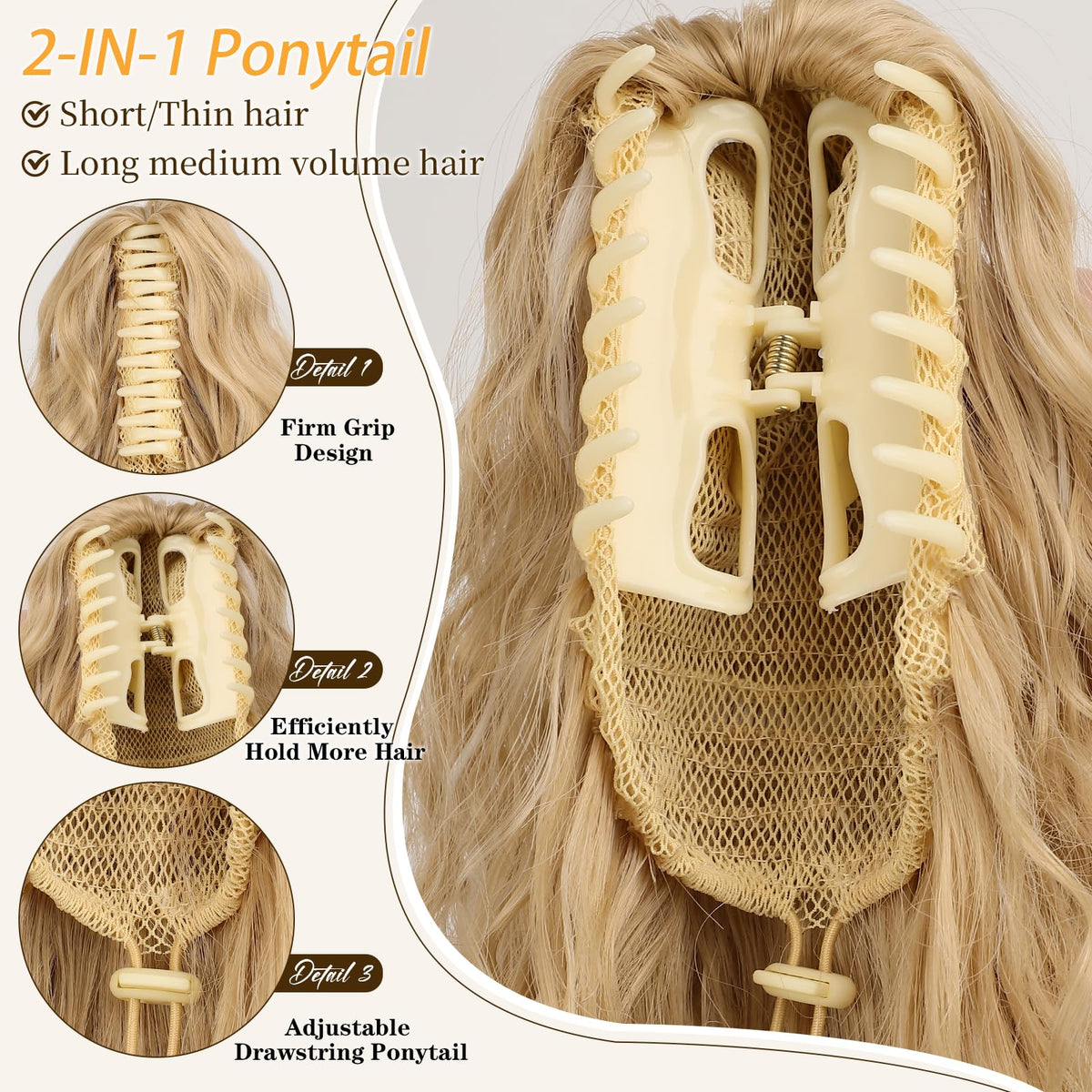 ORSUNCER Ponytail Extension back view showing curls